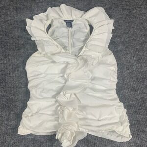 Boston Proper Top Womens 2 White Ruffle Sleeveless Stretch Cotton Blend Blouse